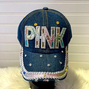 PINK Bling 💎 Dark Blue Denim Baseball Cap